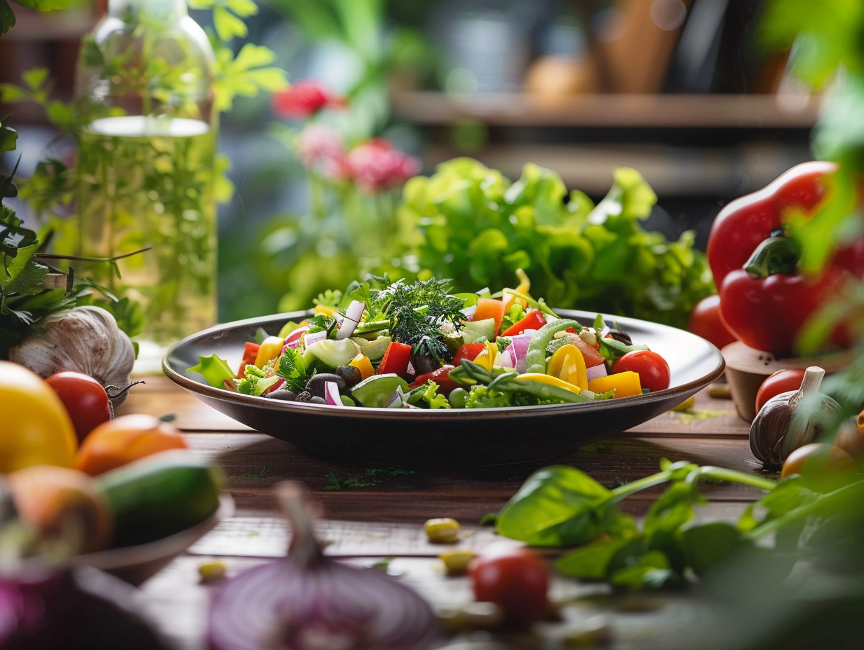 Різноманітні свіжі продукти для збалансованого харчування